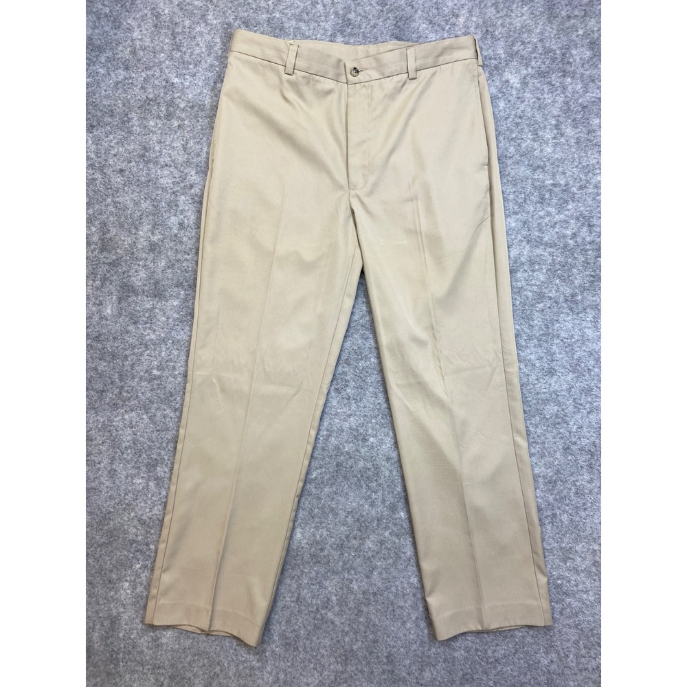 Lyle & Scott Scotland Khaki Polyester Dress Pants Mens 36W 34L Flat‎ Front